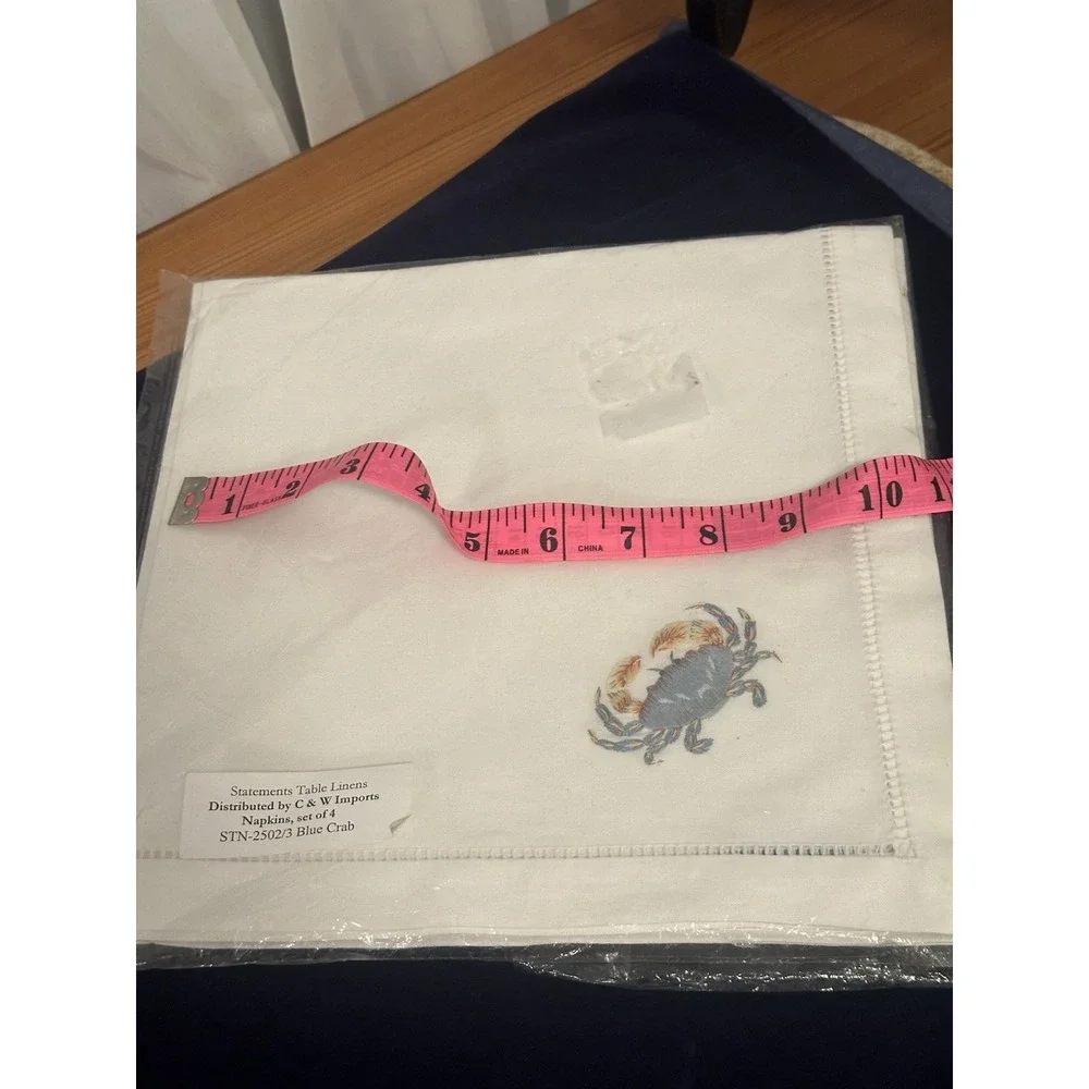 C & W imports Blue Crab Embroidered Cloth Napkins-set Of 4-Discontiued Coastal
